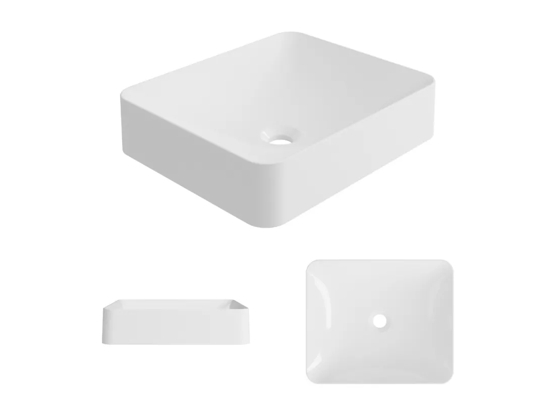 Vasque à poser OSCAR - 75% Minéral Blanc Brillant Carré 45*38*H11.7cm - LAVABERG