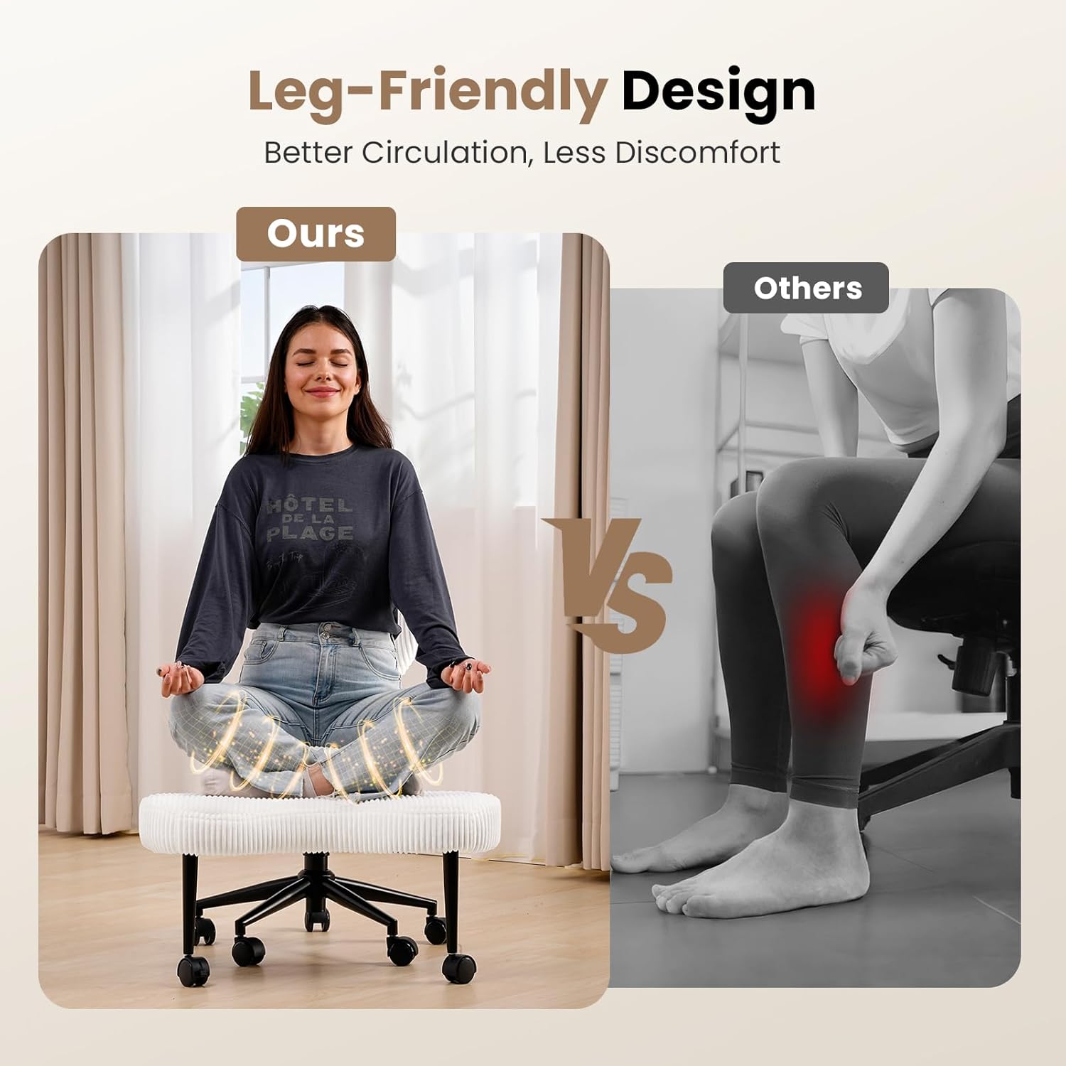 Bürostuhl mit Kreuzbeinen, 360° drehbar, ergonomischer Kniestuhl, Criss Cross Schreibtischstuhl mit Verstellbarer Höhe, ADHS-Meditationsstuhl mit Rückenstütze, Cordstoff, Weiß