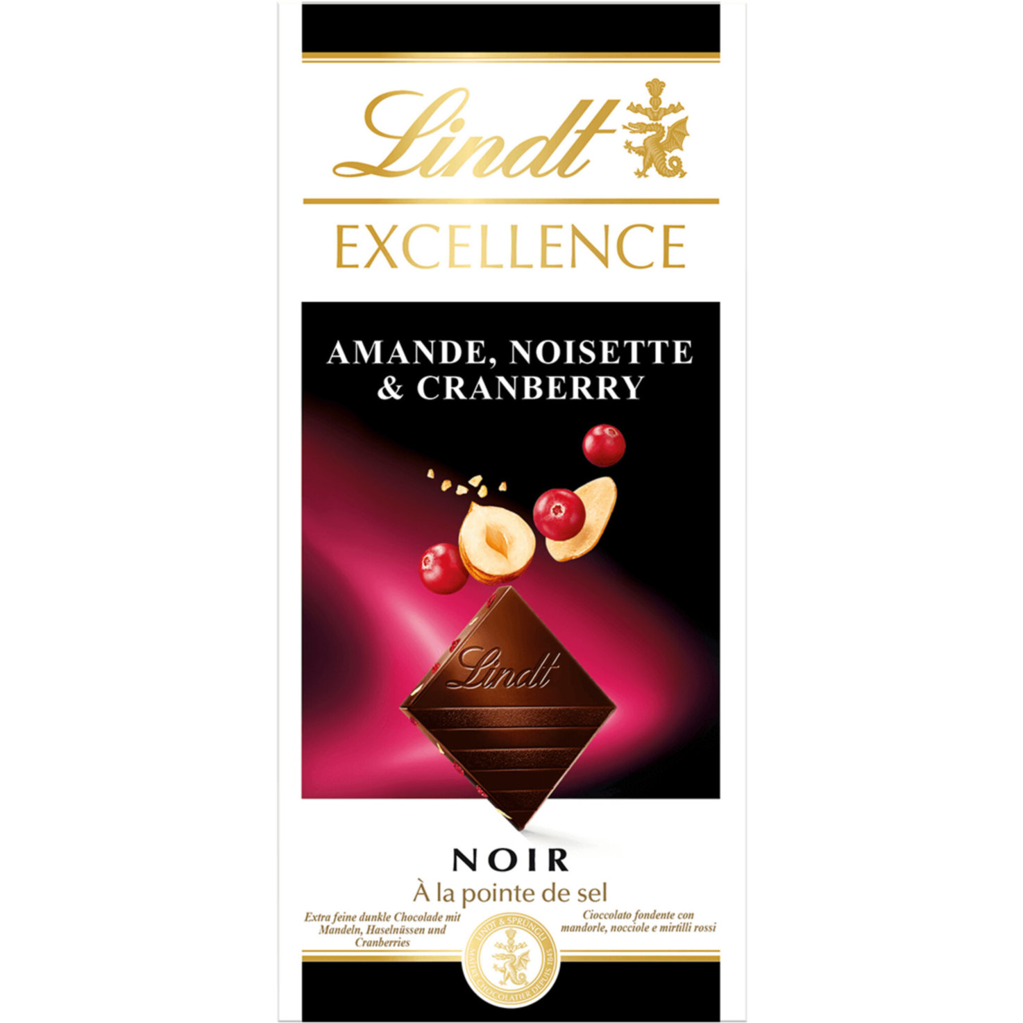 Lindt Excellence Dunkel Mandel, Haselnuss & Cranberry Tafelschokolade