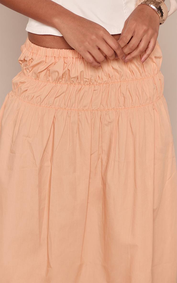 Pêche Jupe Midi En Coton À Taille Basse Froncée