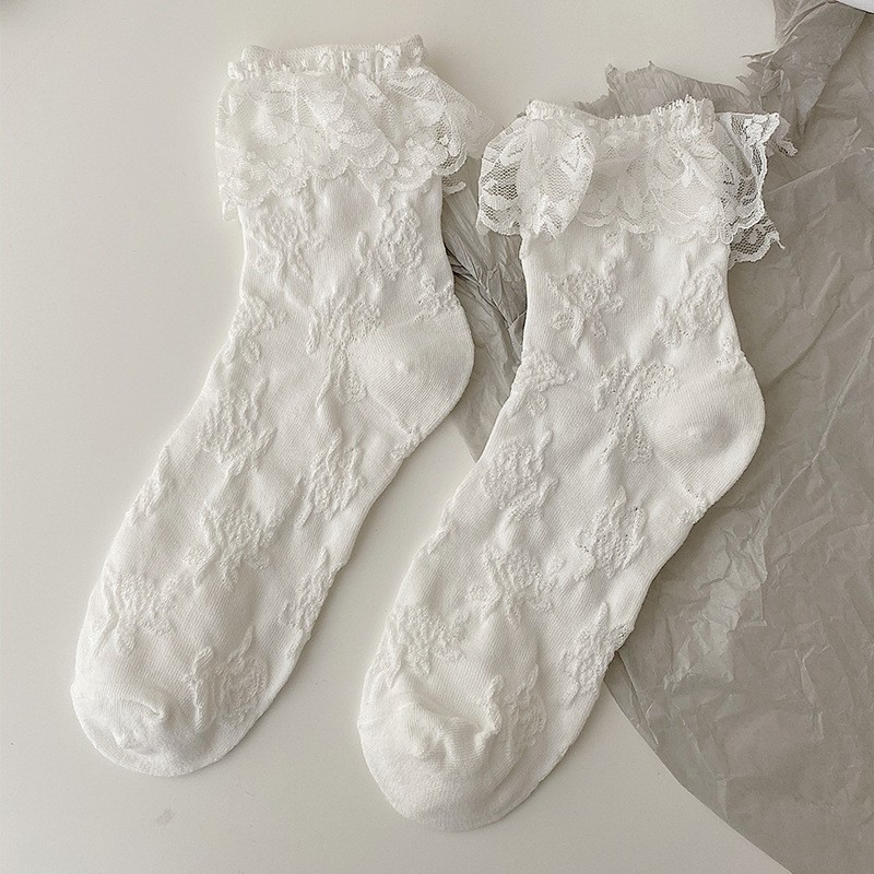 (1 Paar) Baumwoll Socken Spitzen Füsslinge (One Size) - Spitze