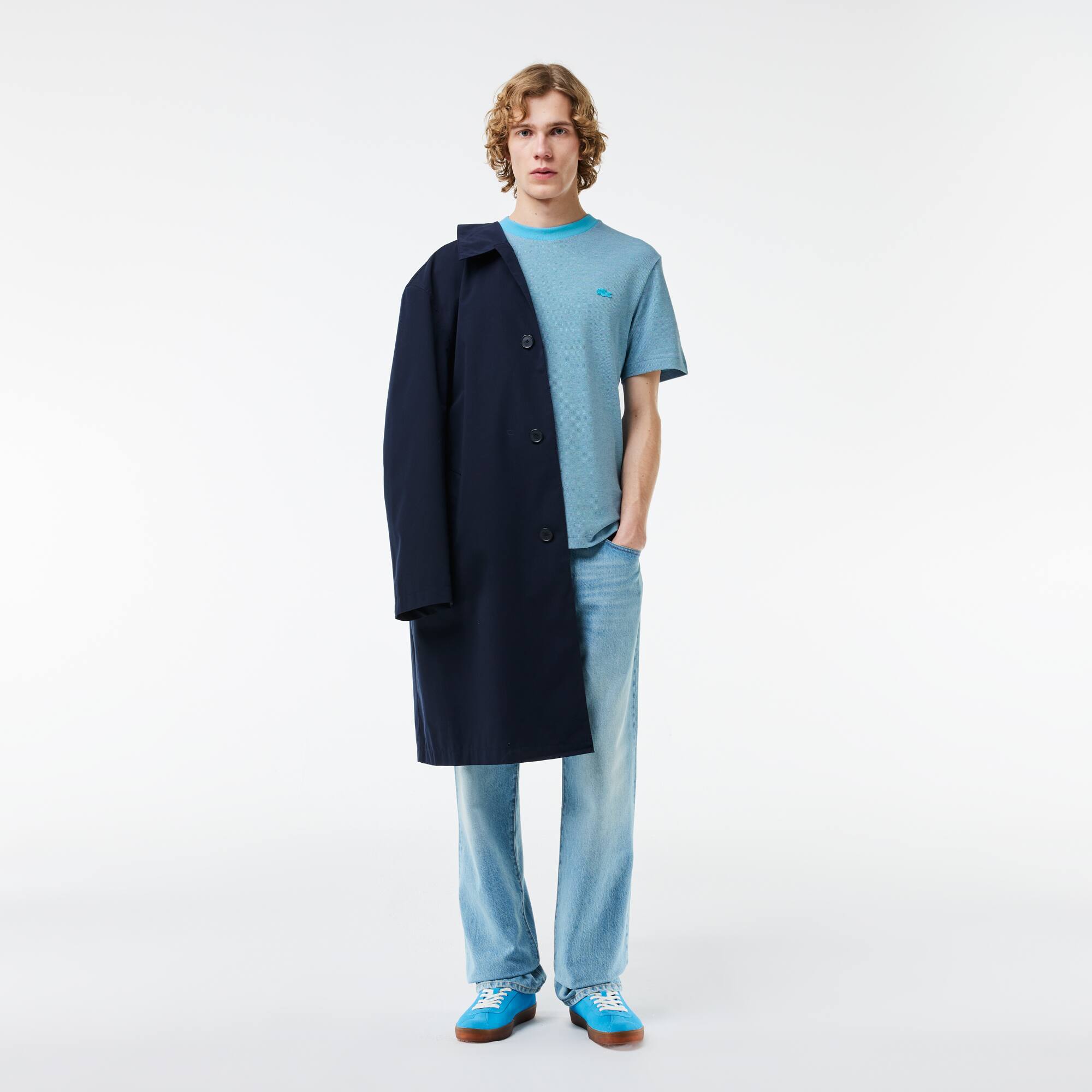 Baumwoll-T-Shirt mit Kontrast-Kragen und Caviar-Textur T-Shirts - Blau - Lacoste - Herren