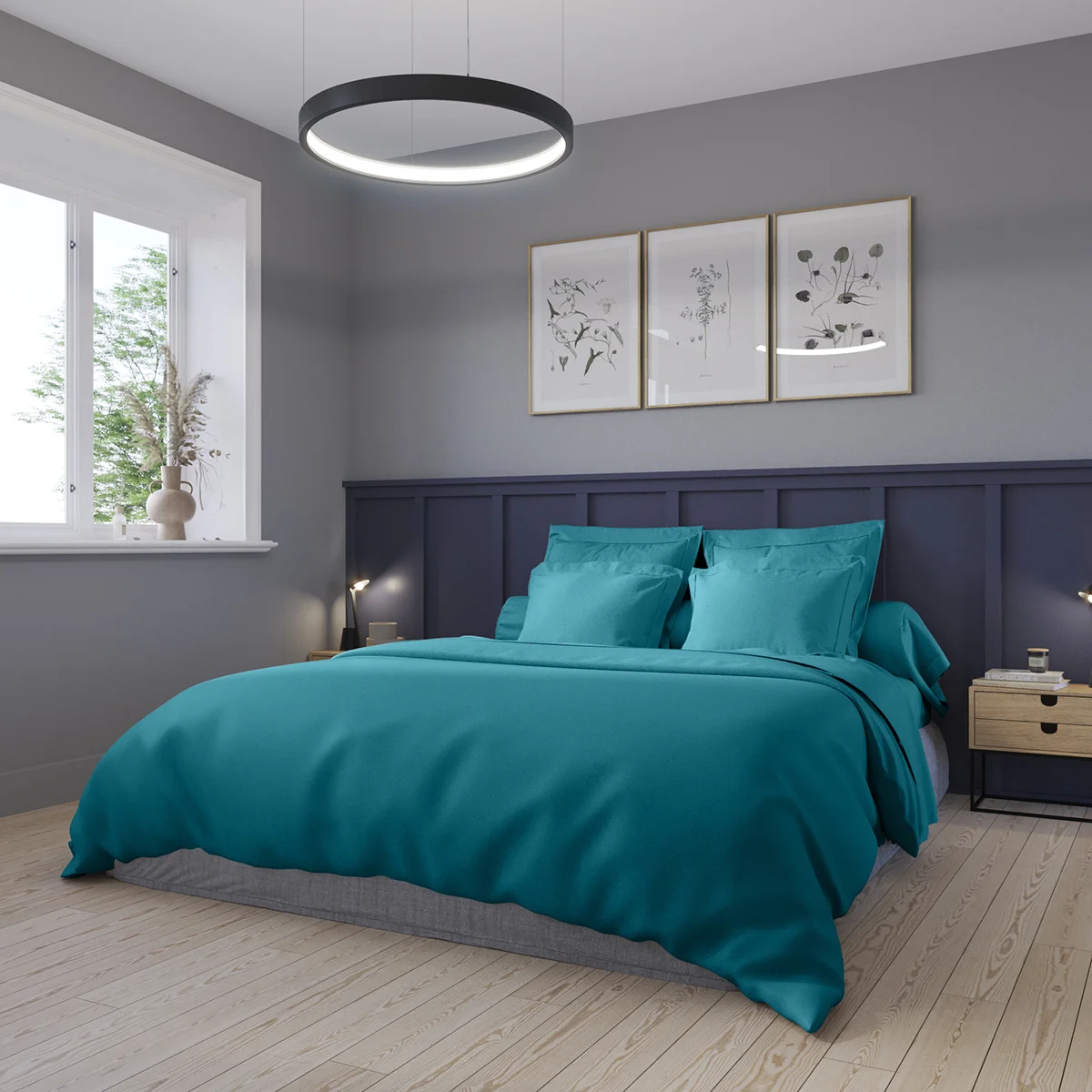 Housse de couette Partition Satin de coton Coloris Canard