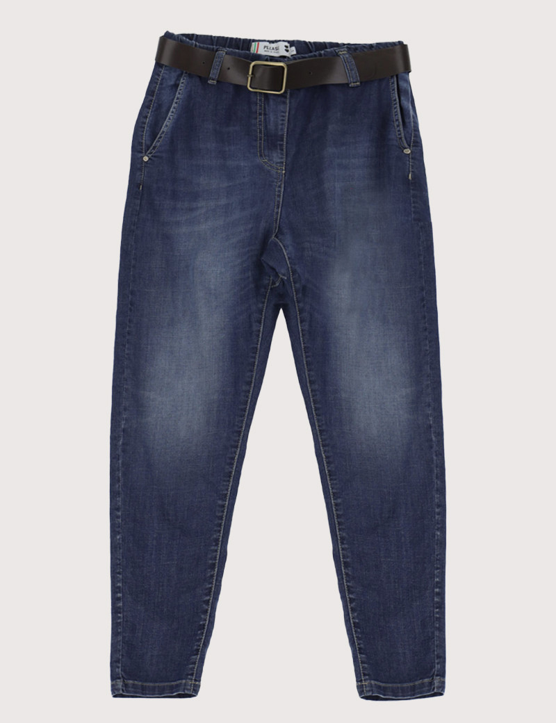 PLEASE JEAN COUPE CARROT CEINTURE BLUE DENIM