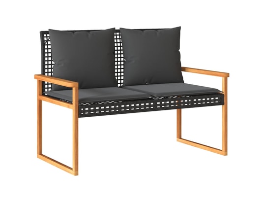 VIDAXL - Banc de jardin avec coussin noir résine tressée et acacia