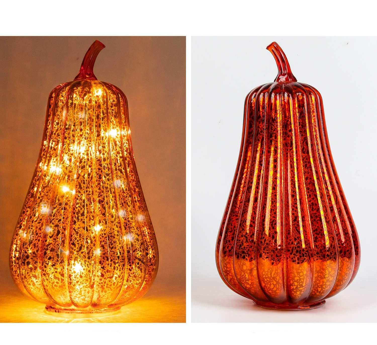 (14.7x22cm) LED Glas Kürbis Lampe Herbst Accessoire Thanksgiving Home Deko mit Beleuchtung