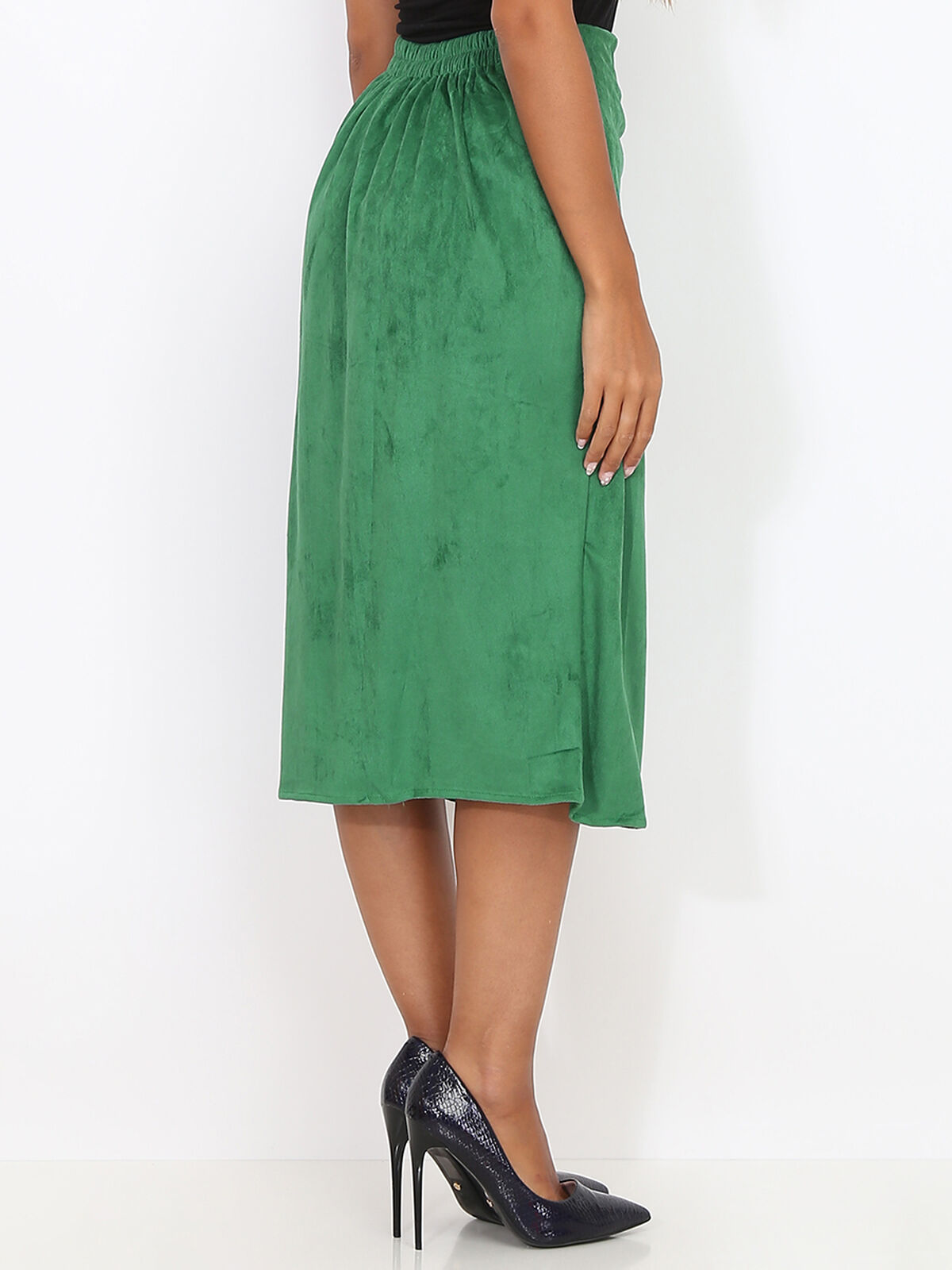 Jupe asymétrique fendue en suédine- Vert