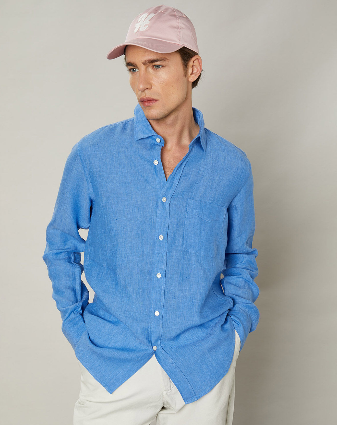 Hartford Chemise slim 100% Lin Storm azur