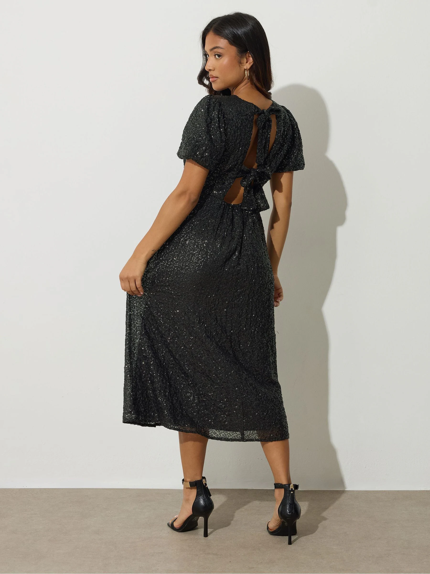 PixieGirl Petite Tie Back Sequin Midi Dress