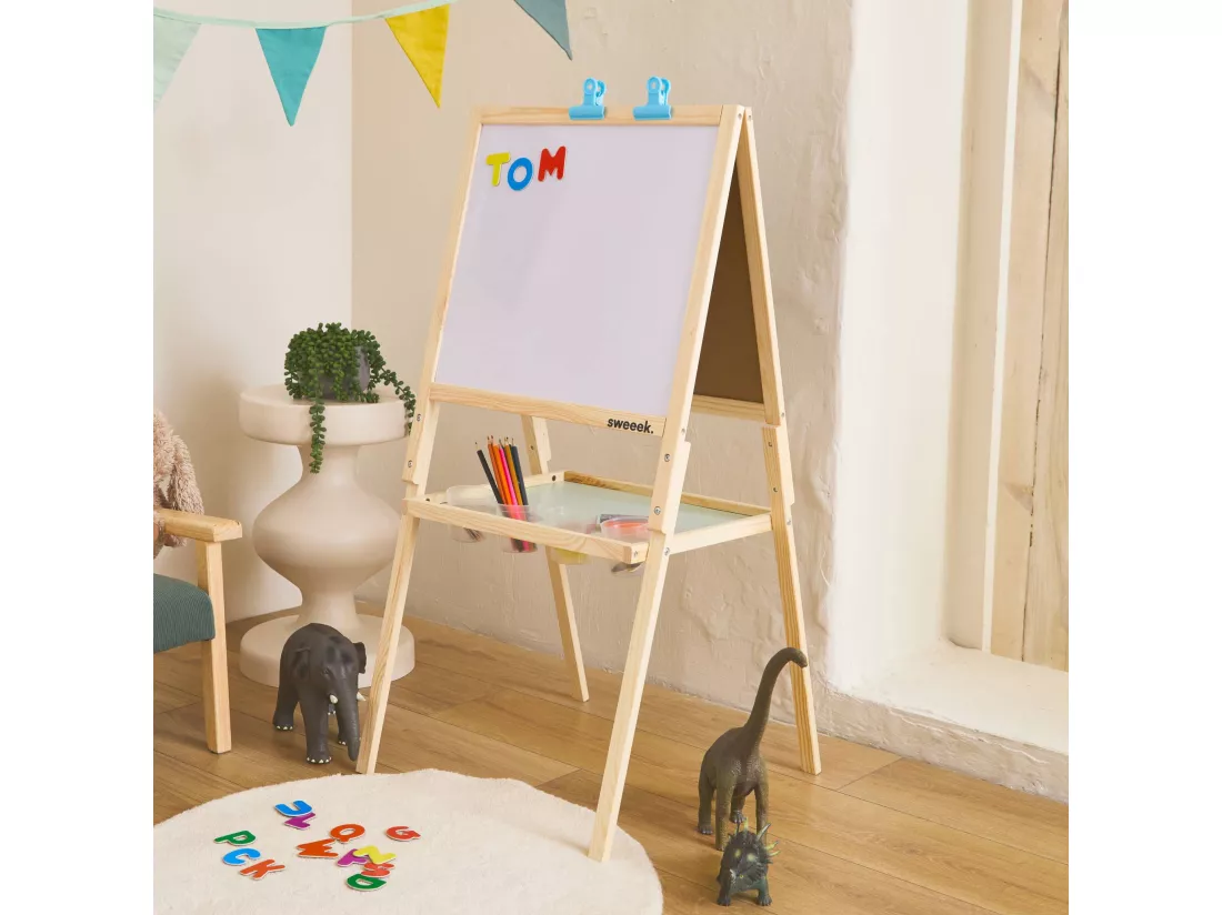 Tableau double face en bois pour enfant. craie et tableau blanc avec accessoires fournis