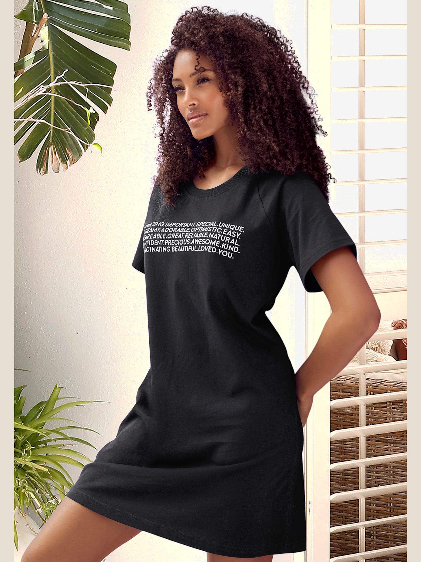 T-shirt de nuit chemise de nuit courte avec imprimé texte devant