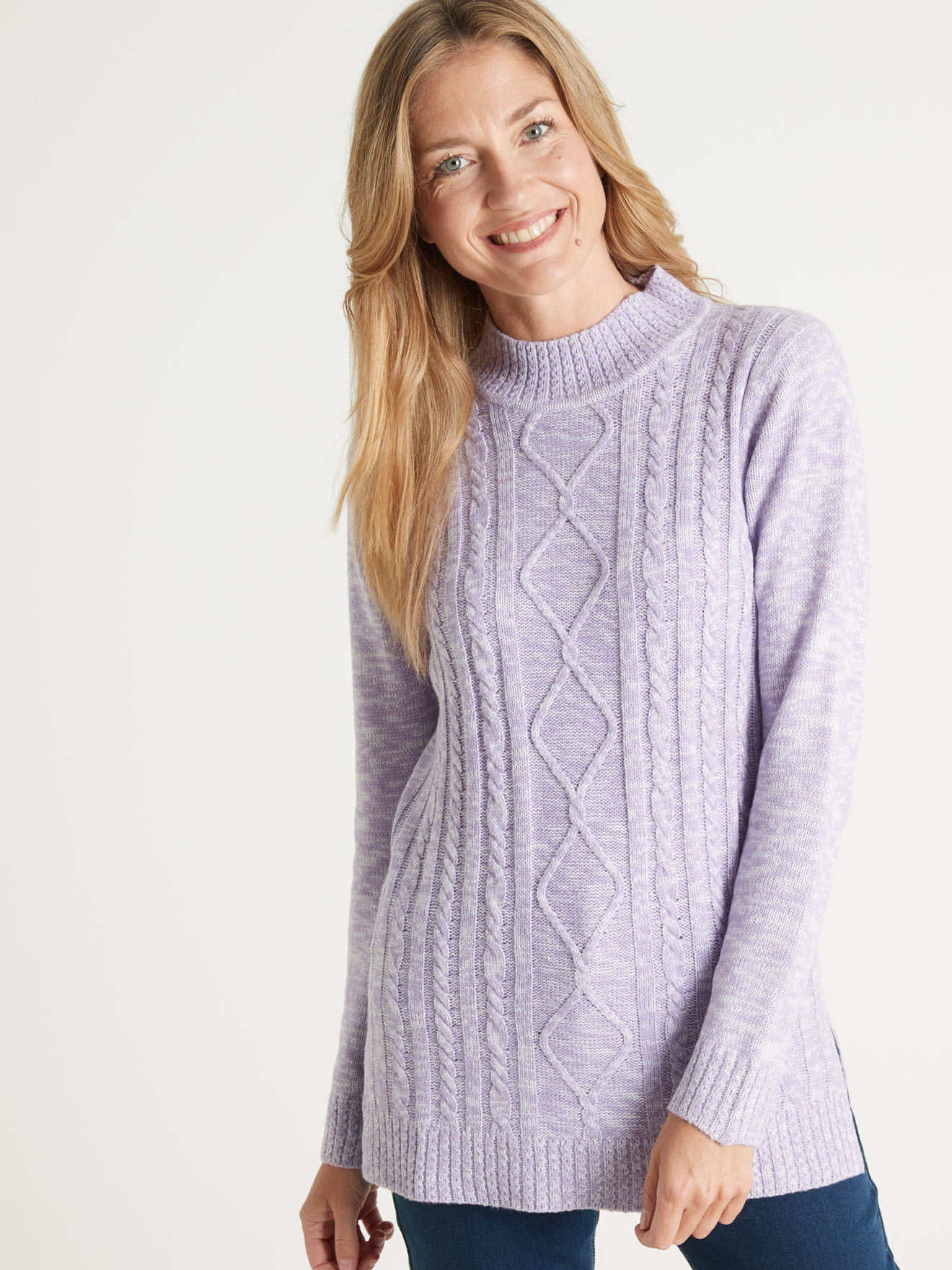 Pull col montant maille torsadée