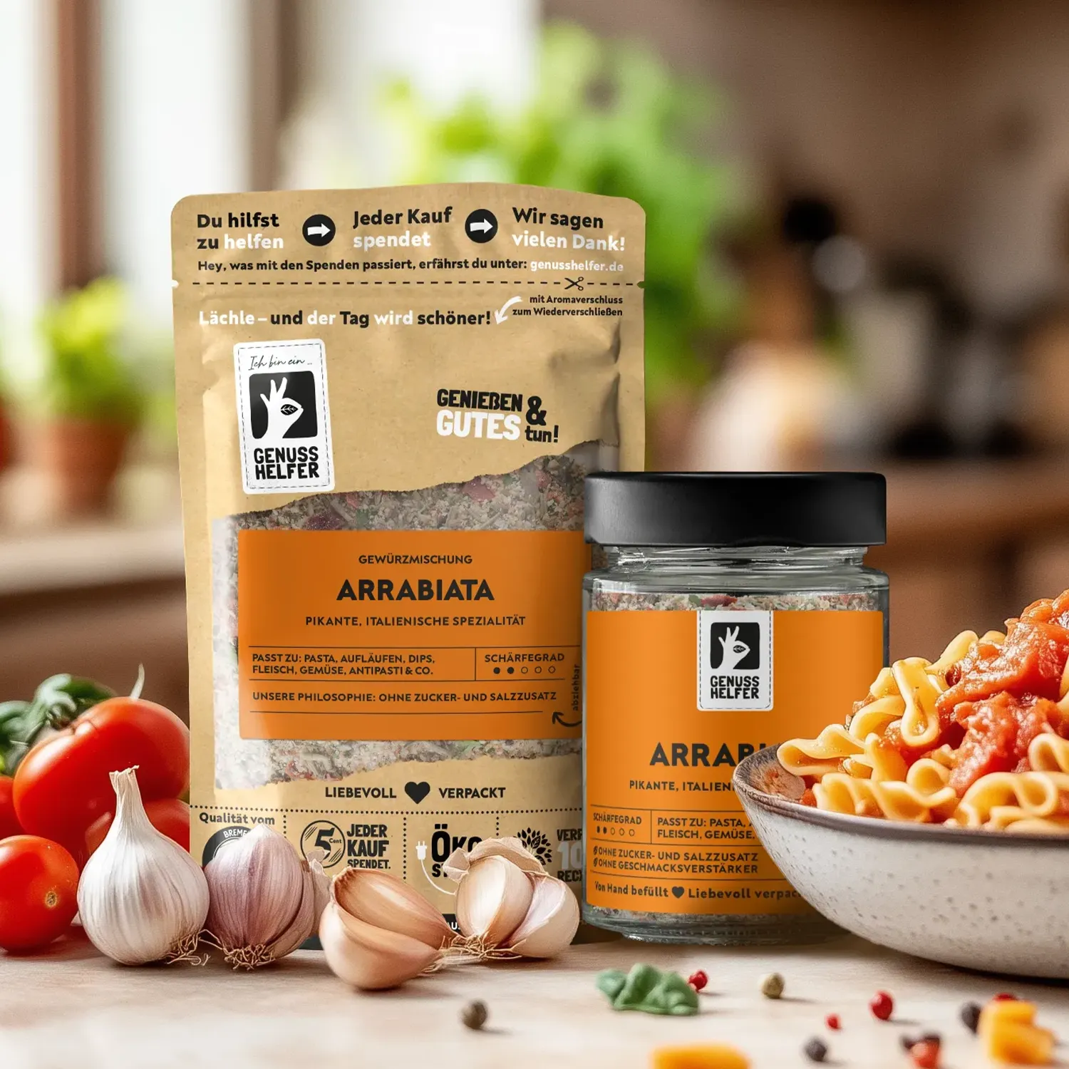 Arrabbiata, italienische Gewürzmischung, gemahlen, im Glas