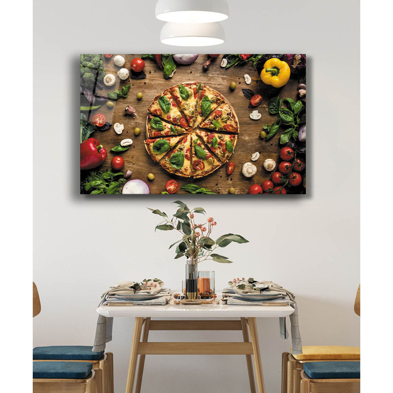 Wallity Impression sur verre Pizza multicolore - 72x46 cm