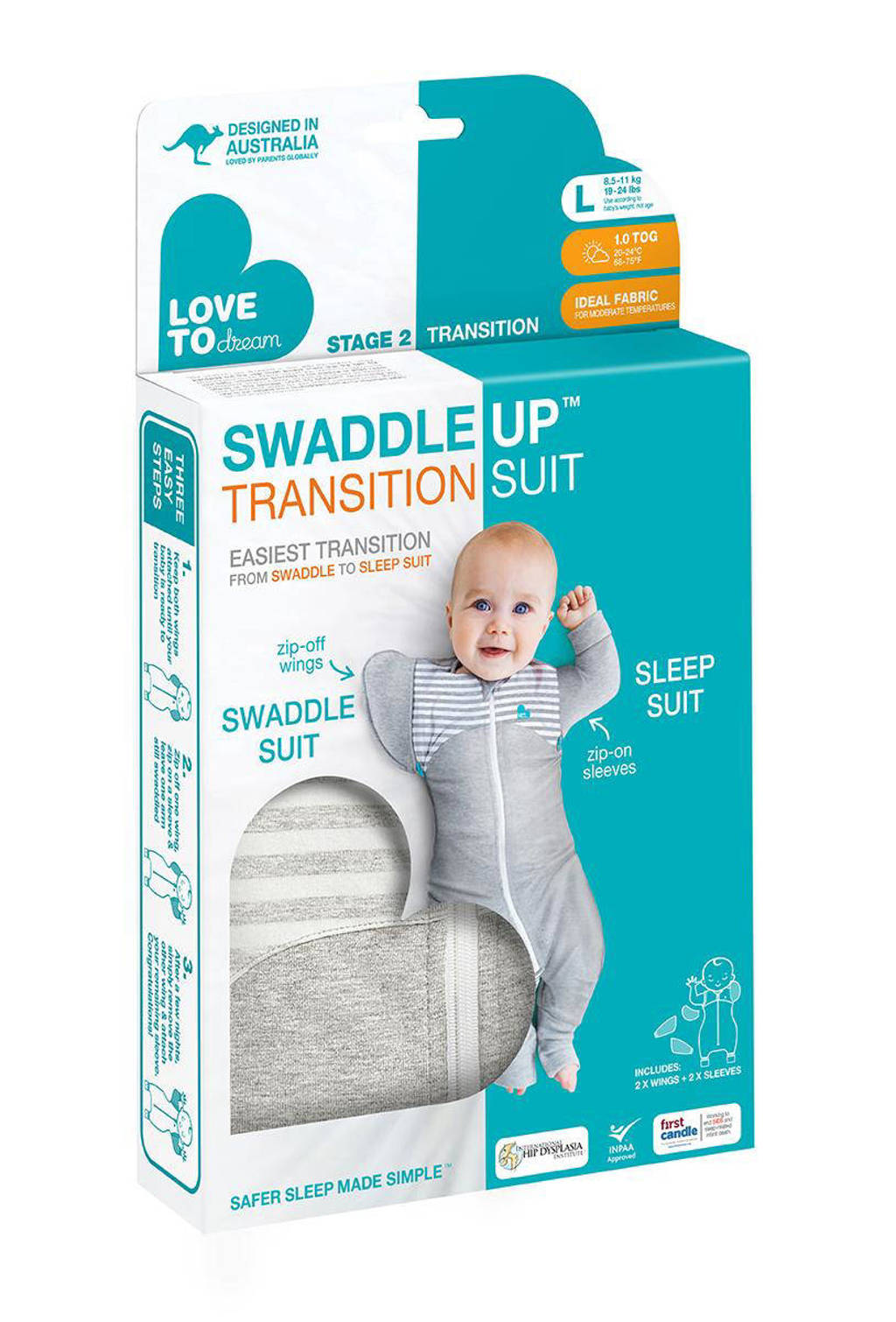 SwaddleUp overgangsslaapzak Fase 2 TOG 1.0 grijs