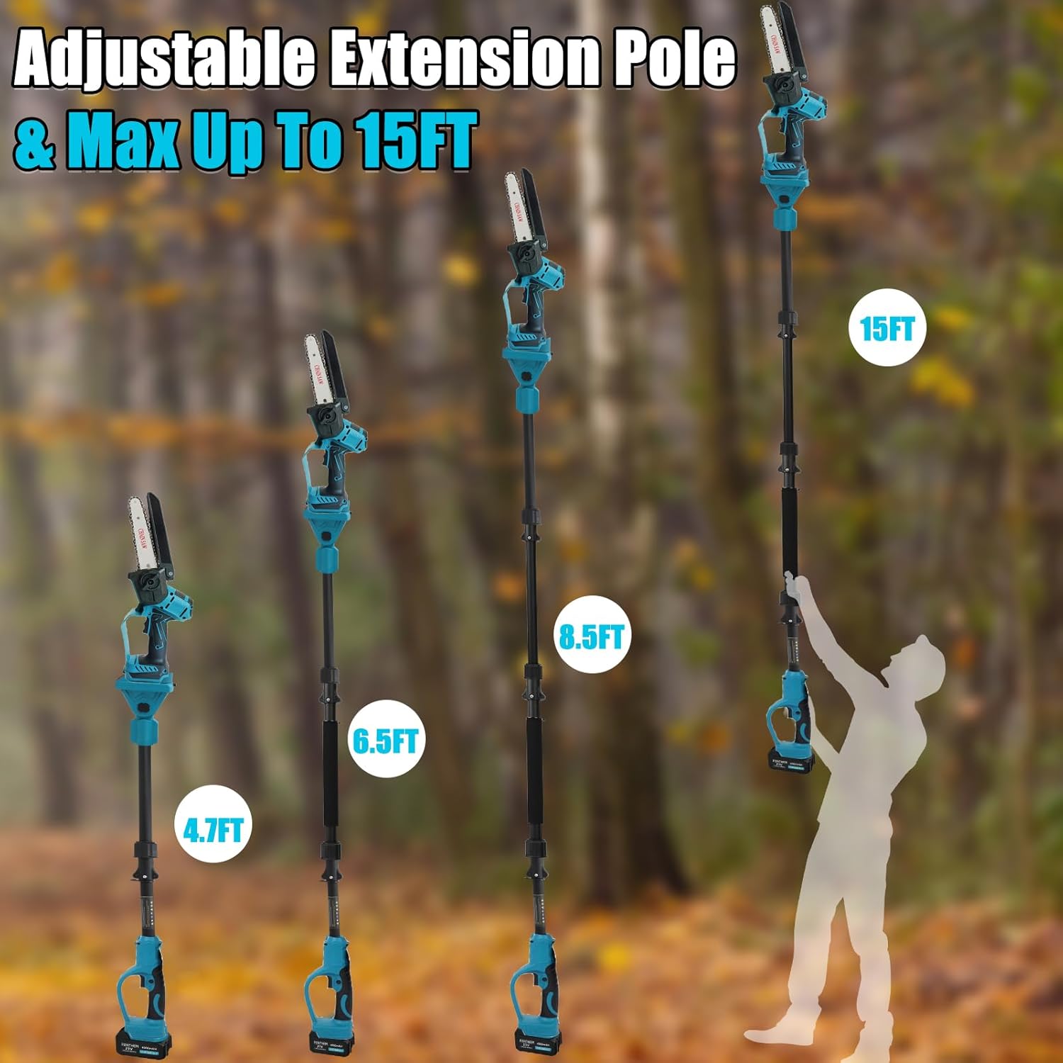 4 in 1 Akku Hochentaster 6 Zoll Mini Kettensäge baumsäge kompatibel mit Makita 18V, 45 mm Elektrische säge Gartenschere, Baumschere Astschere HandKettensäge Teleskop Astsäge (ohne Akku)