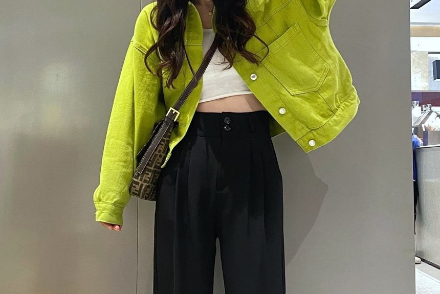Rustie - Hoge taille effen wijde broek