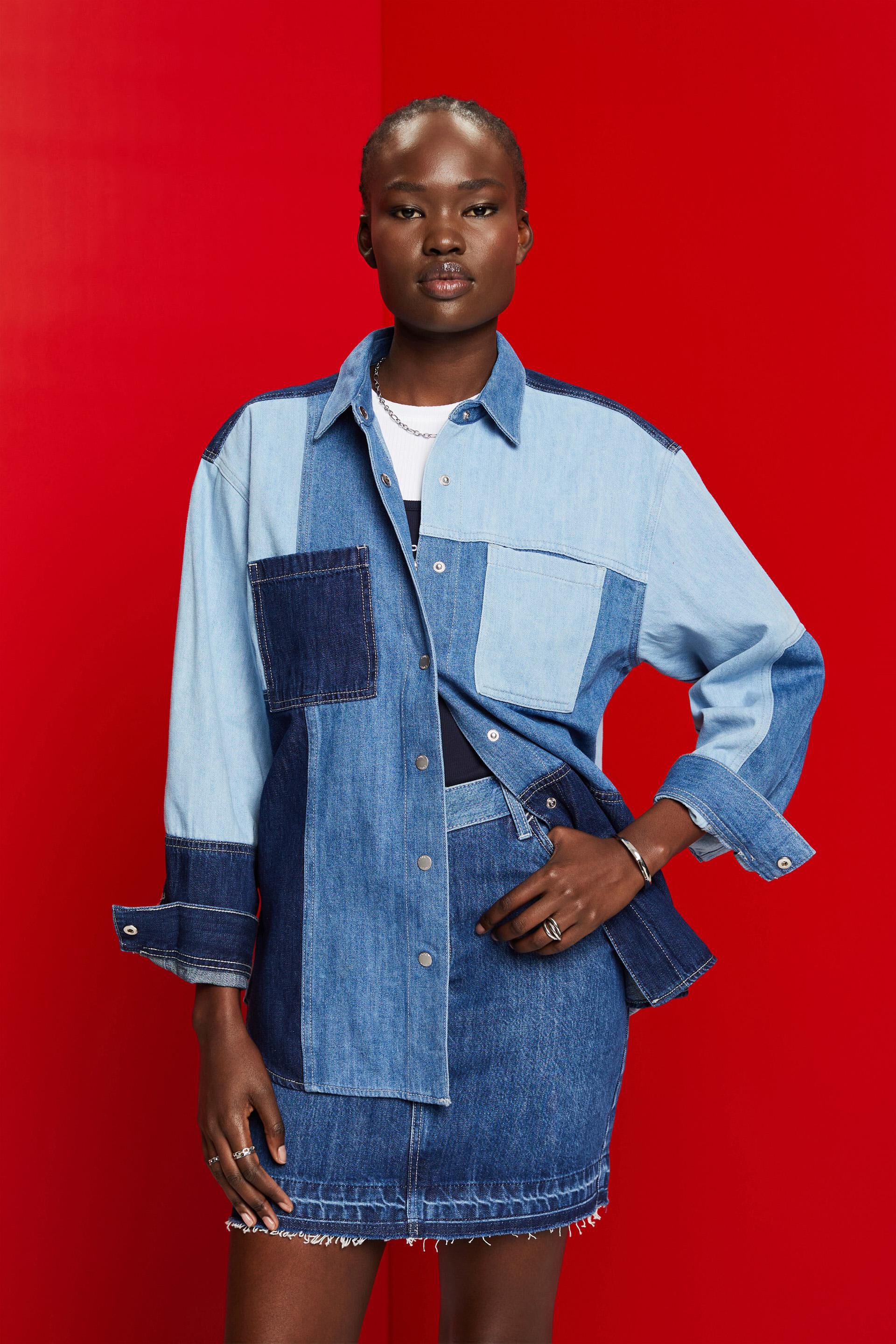 Chemise en jean à motif patchwork, coton mélangé