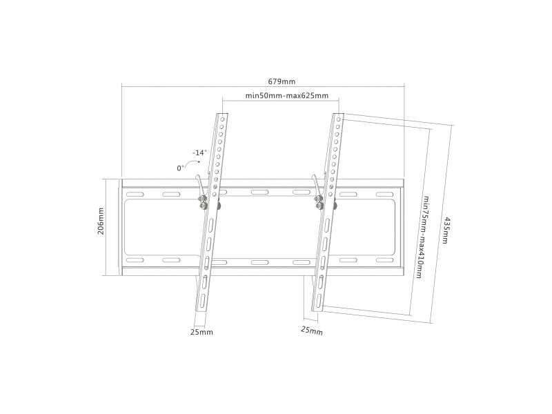 PureMounts Wandhalterung PM-BT600 Schwarz TV Halterung - Tilt - VESA 600x400