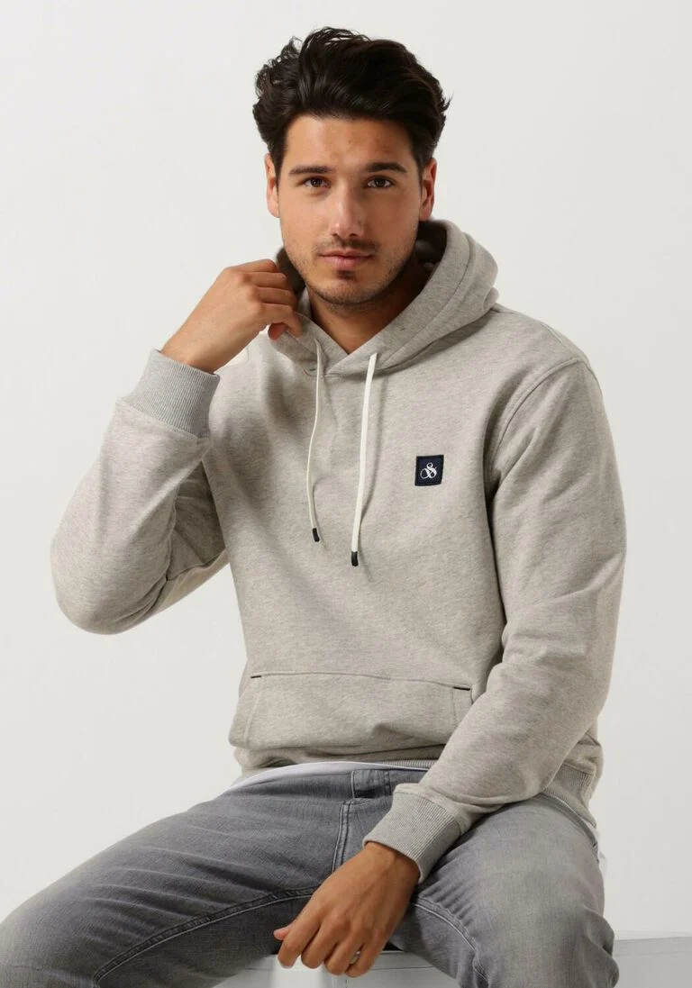 SCOTCH & SODA lichtgrijze scotch & soda sweater essential logo badge hoodie