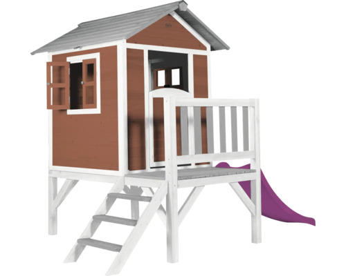 Speelhuis op stelten axi Lodge 240 x 167 cm hout rood incl. glijbaan rood/paars