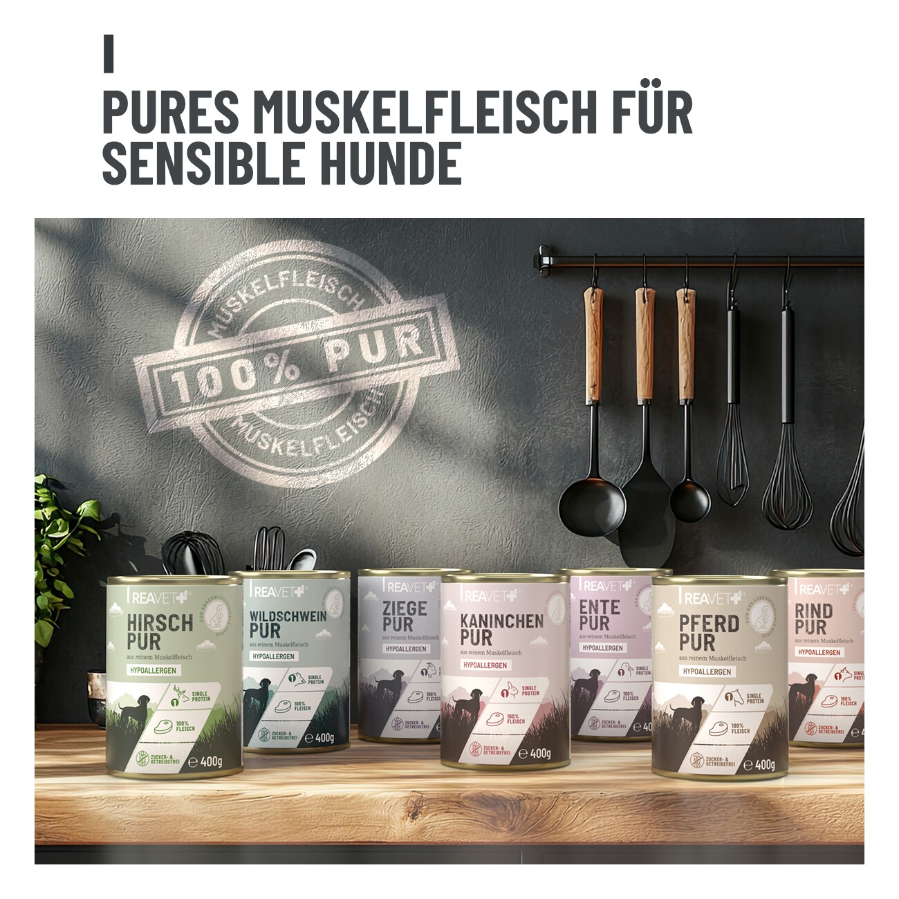 REAVET Hunde Nassfutter - Wildschwein PUR 6x400 g