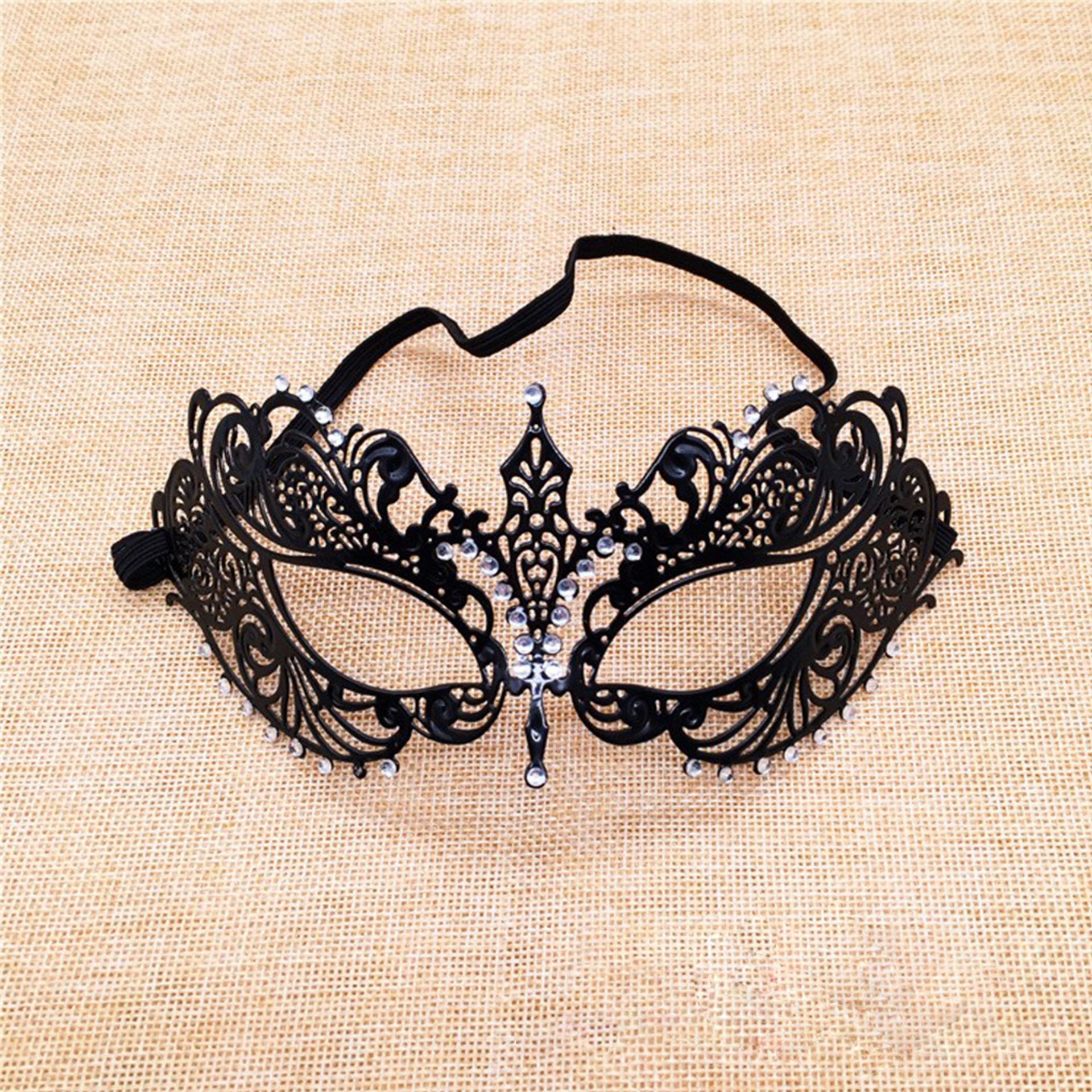 Venezianische Maske Fasnacht Halbmaske Kostüm Zubehör Metallic Motto Party Accessoire Halloween Foto Requisite mit Strassteine - Schwarz