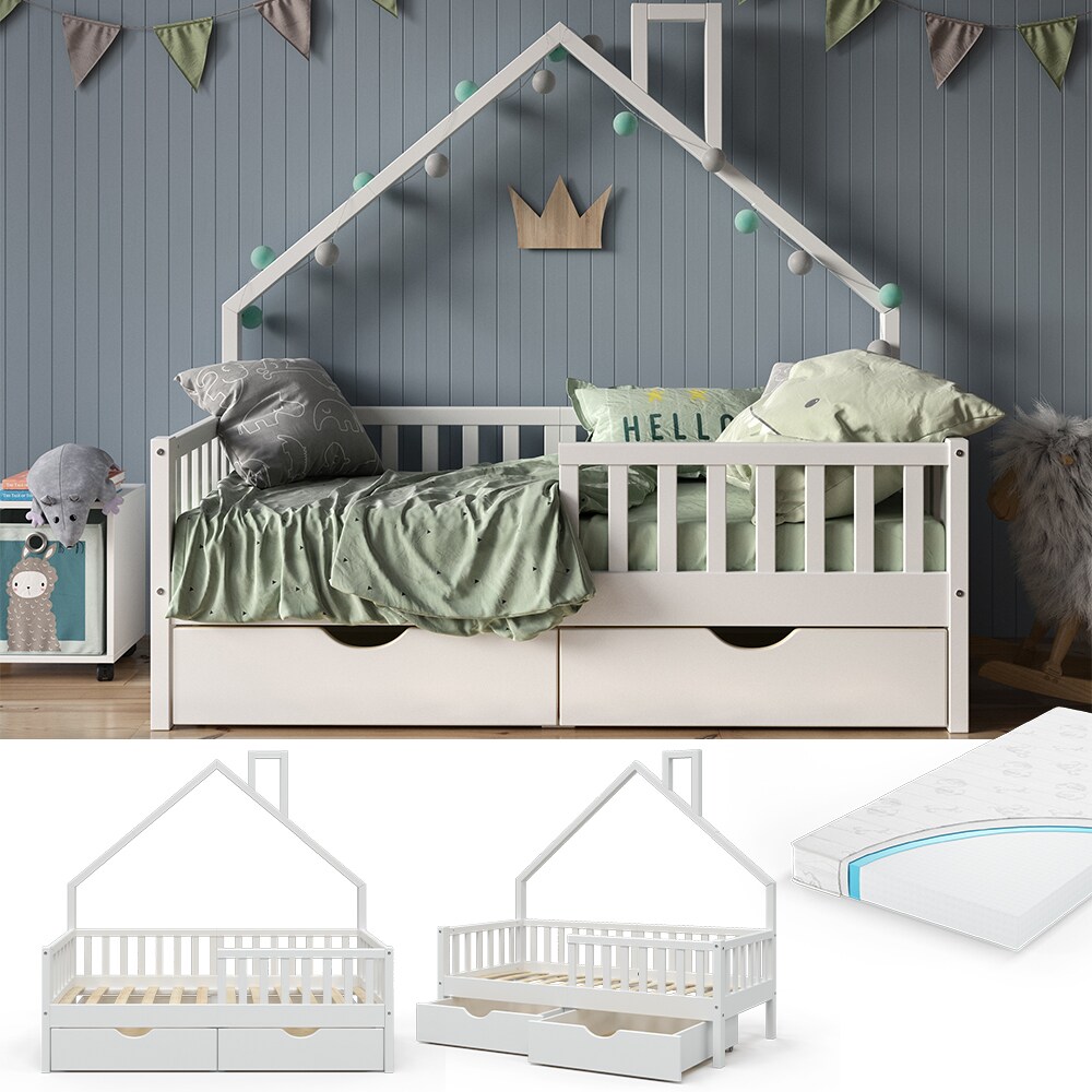 VitaliSpa Hausbett Kinderbett Spielbett Noemi 80x160cm inkl. Matratze Schubladen