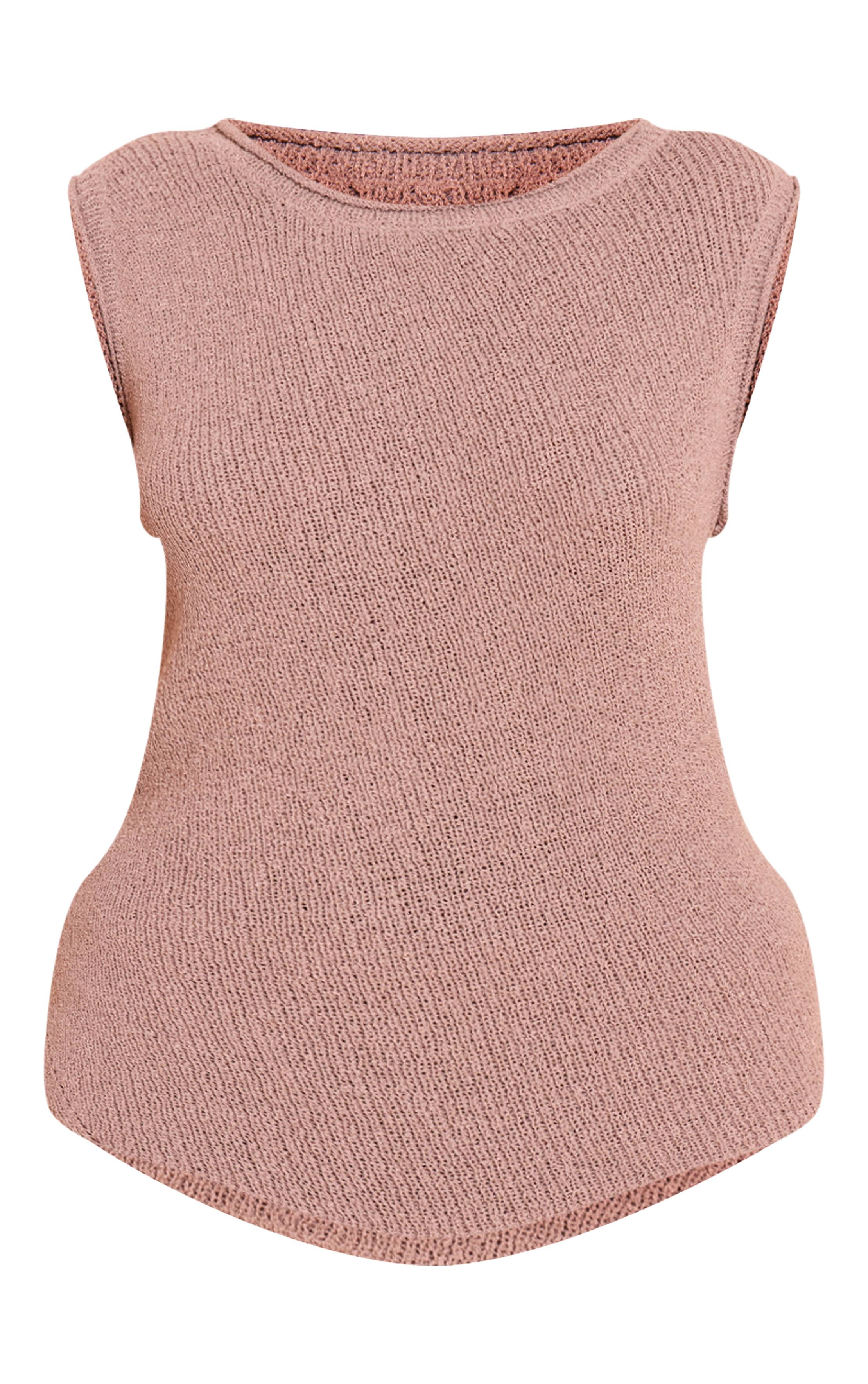 Taupe Haut En Maille À Pompons Asymétrique