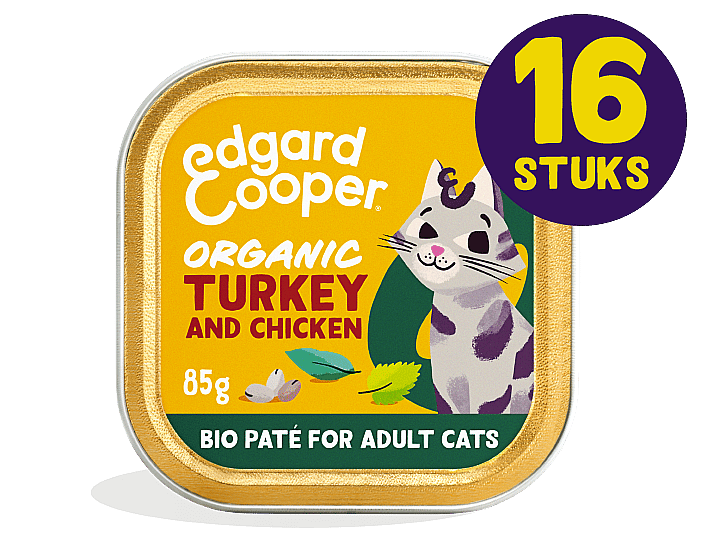 Edgard & Cooper Kuipjes Bio Kalkoen en Kip Pate Adult Kat 16 x 85 gram | 12582