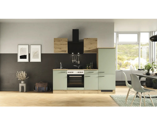 Flex Well keukenblok met apparatuur Cara 220 cm groen eiken mat gedemonteerd omkeerbaar model 00012561