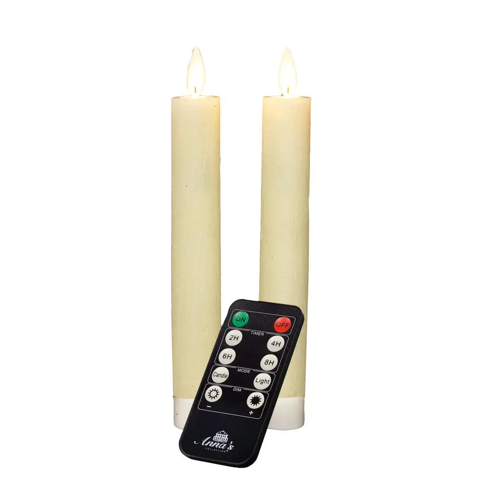 Anna's Collection LED dinerkaarsen - 2x - ivoor wit - 18 cm