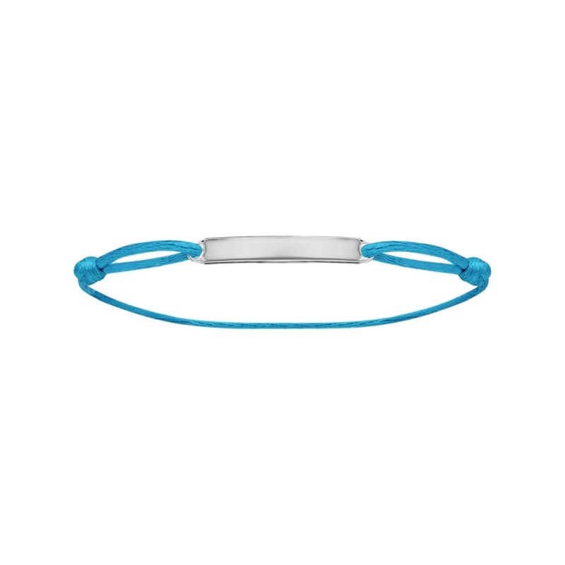 Bracelet Cordon bleu ciel - Plaque rectangulaire