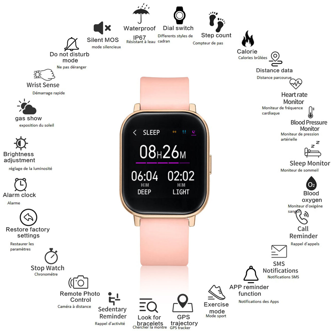 Onamaste Montre connectée multisport compatible iOS & Android blanc