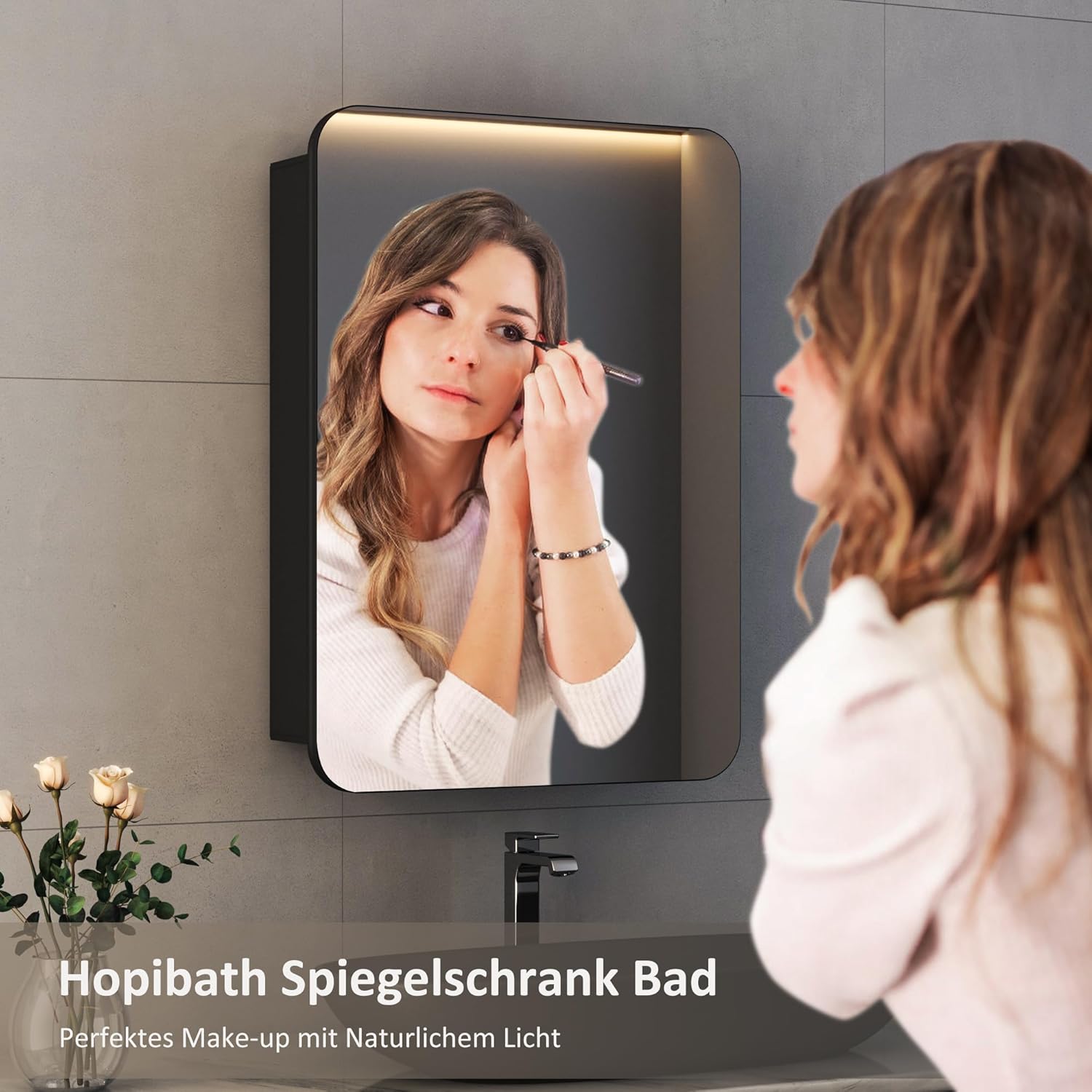 Spiegelschrank Schwarz Spiegelschrank 40x60cm Bad Metall Badezimmerschrank mit Spiegel Badezimmerspiegelschrank mit Verstellbare Glasablage