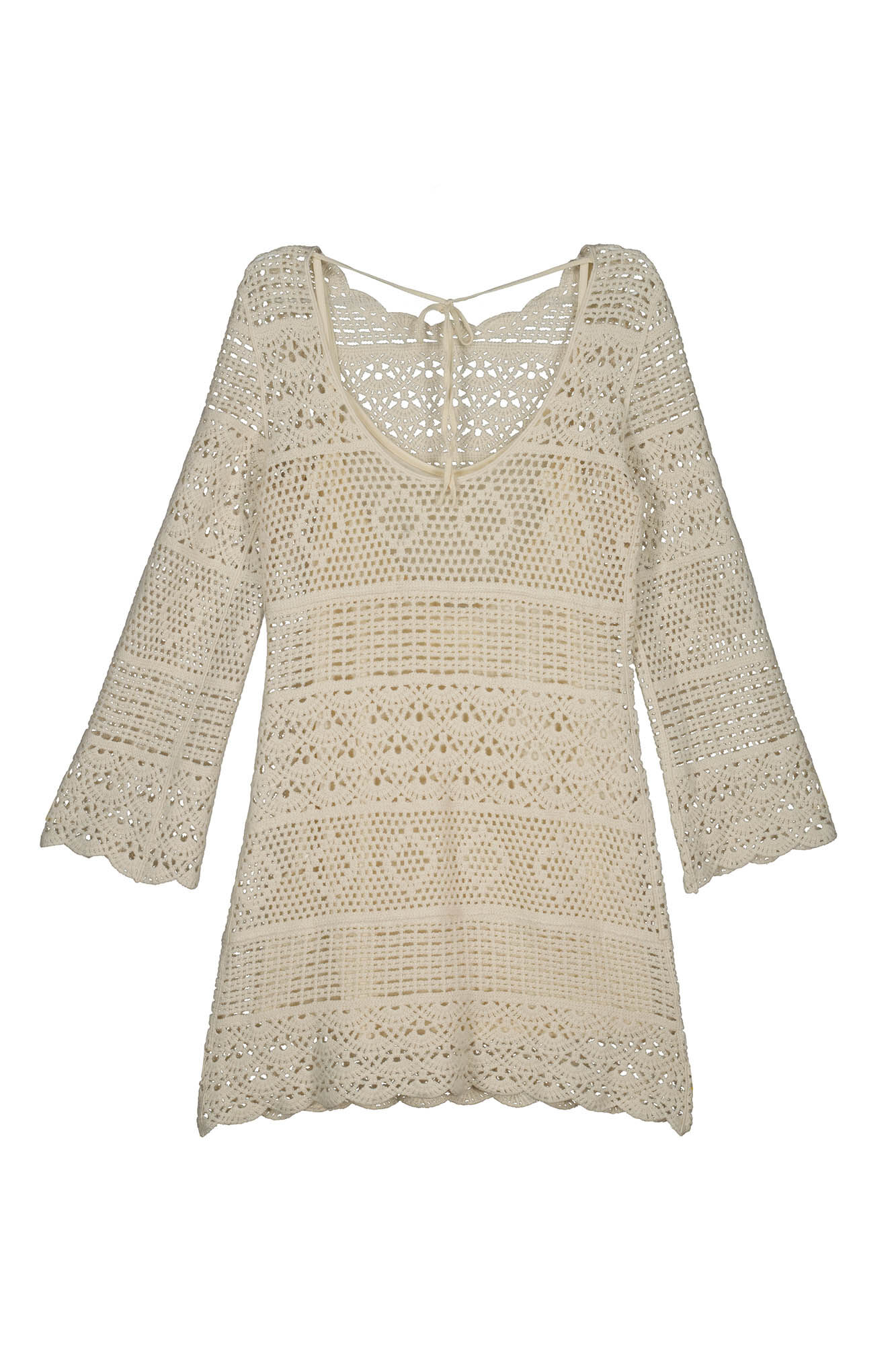 Vestido de crochê com decote nas costas - Marrom