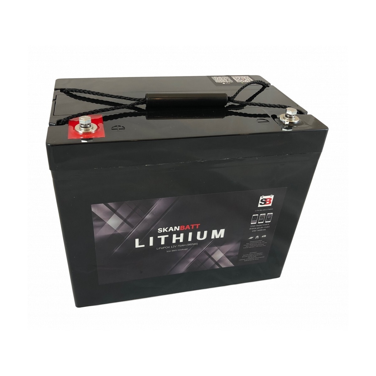 SKANBATT Bluetooth Lithium Batteri 12V 75AH 50A BMS