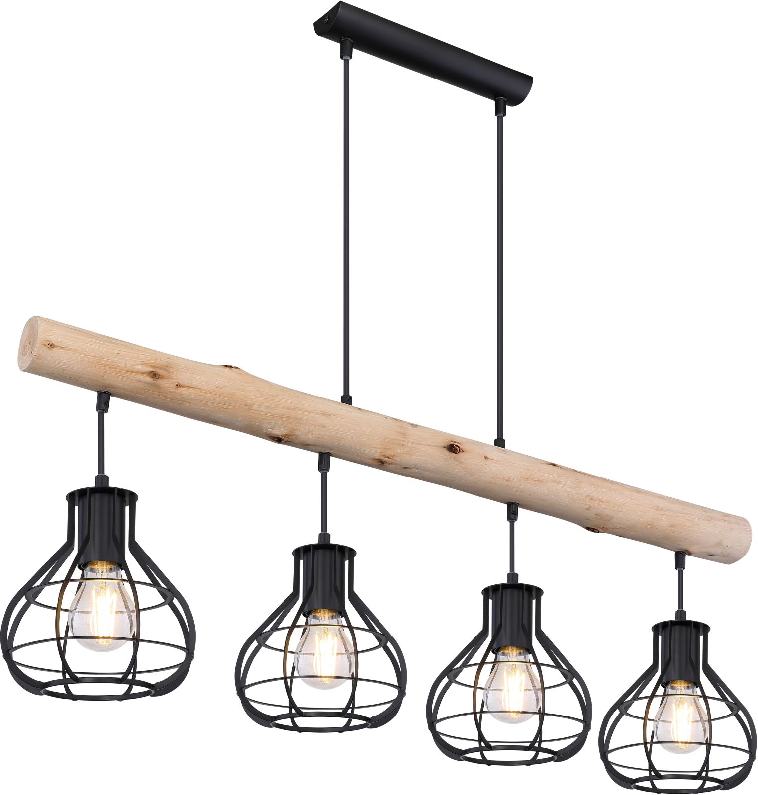 Hängeleuchte - schwarz-holzfarben - 120 cm - 4-flammig