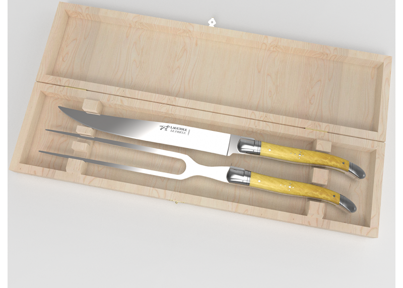 Service à viande Laguiole avec un manche en buis et mitres en acier inoxydable