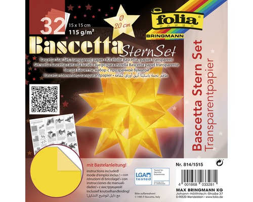 Bascetta Star Set, transparant papier 15x15 cm geel