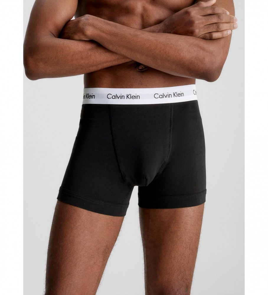 Pacote com 3 cuecas boxer Calvin Klein pretas de algodão elástico