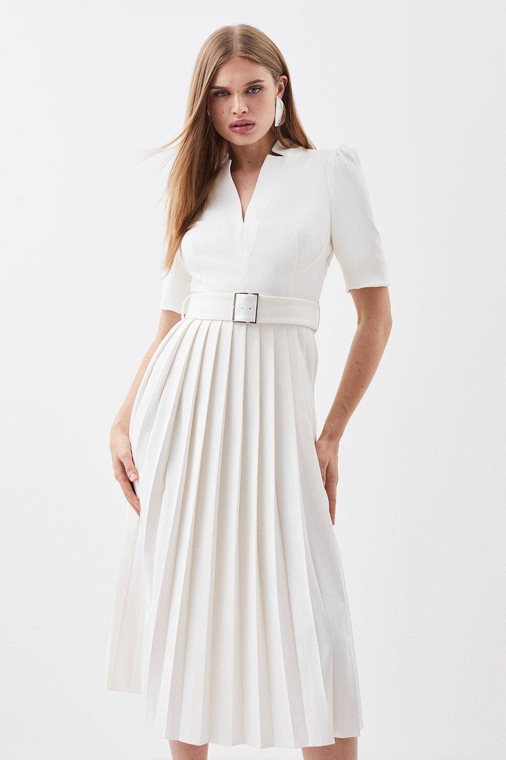 KarenMillen Petite Tailored Structured Crepe Forever Pleat Midi Dress
