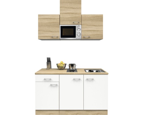 Flex Well enkele keuken met apparatuur Samoa 150,5 cm wit sonoma eiken mat gedemonteerde variant omkeerbaar 00007955