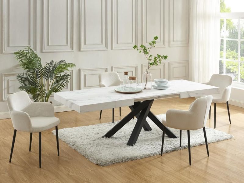 CATONAV - Eettafel - Wit en Zwart Marmereffect - MDF en Metaal - Uitschuifbaar 6 tot 10 Plaatsen