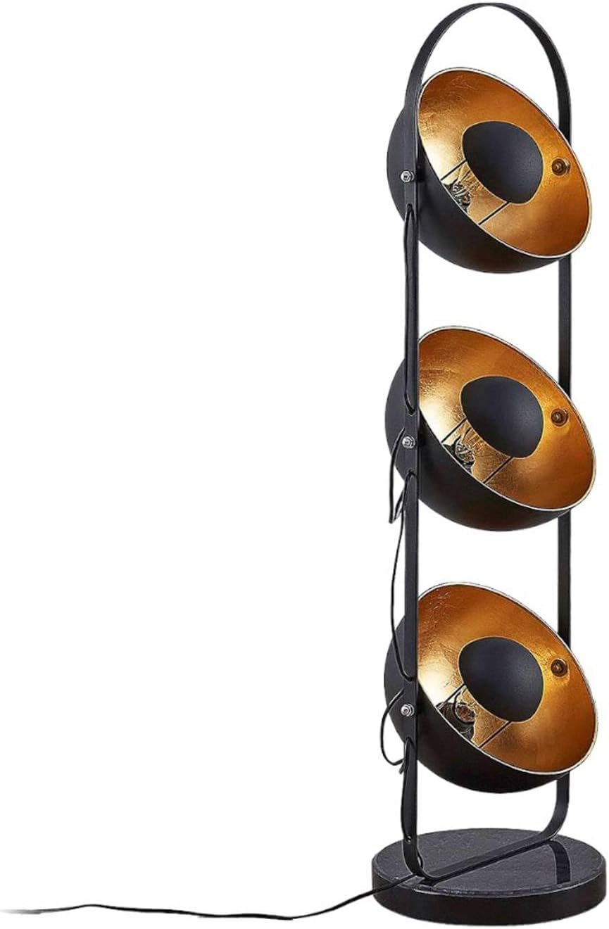 Lindby Stehlampe schwarz gold, Bodenlampe Stehleuchte 120 cm, Standleuchte Dekolampe Wohnzimmer, Schlafzimmer, Wohnzimmerlampe 3x E27, ohne Leuchtmittel