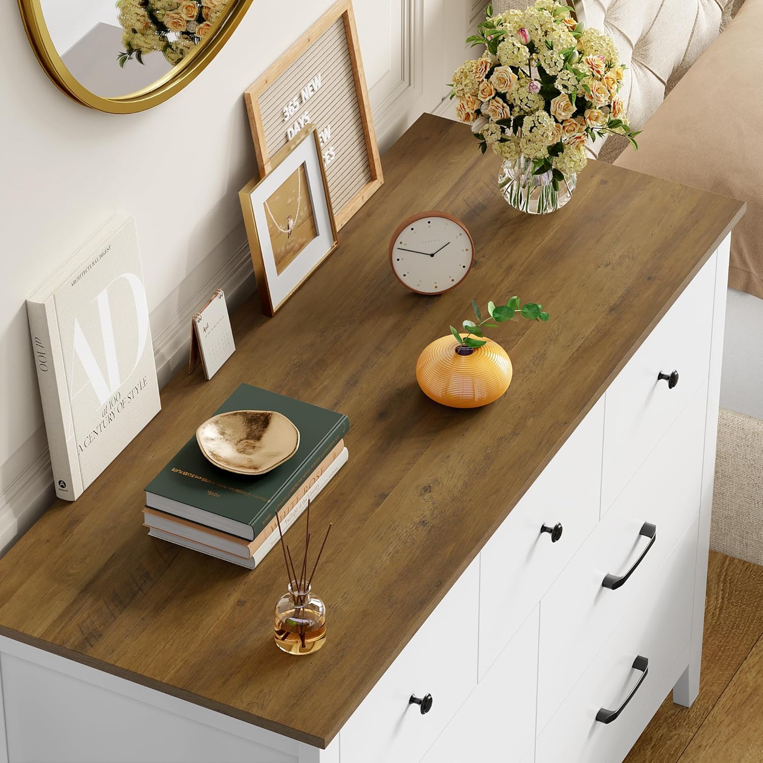 HOCSOK Kommode Weiß mit 7 Schubladen, Kommode mit Aus Holzplatte, Komodenschrank für Schlafzimmer Wohnzimmer Jugendzimmer Flur und Büro, 106x40x81 cm
