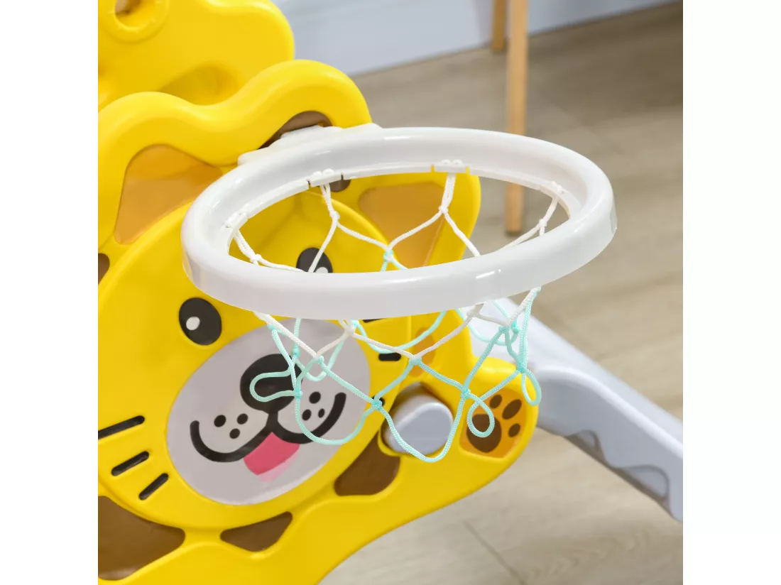 Toboggan enfant 18-36 mois - panier basket, ballon, pompe inclus - HDPE jaune gris