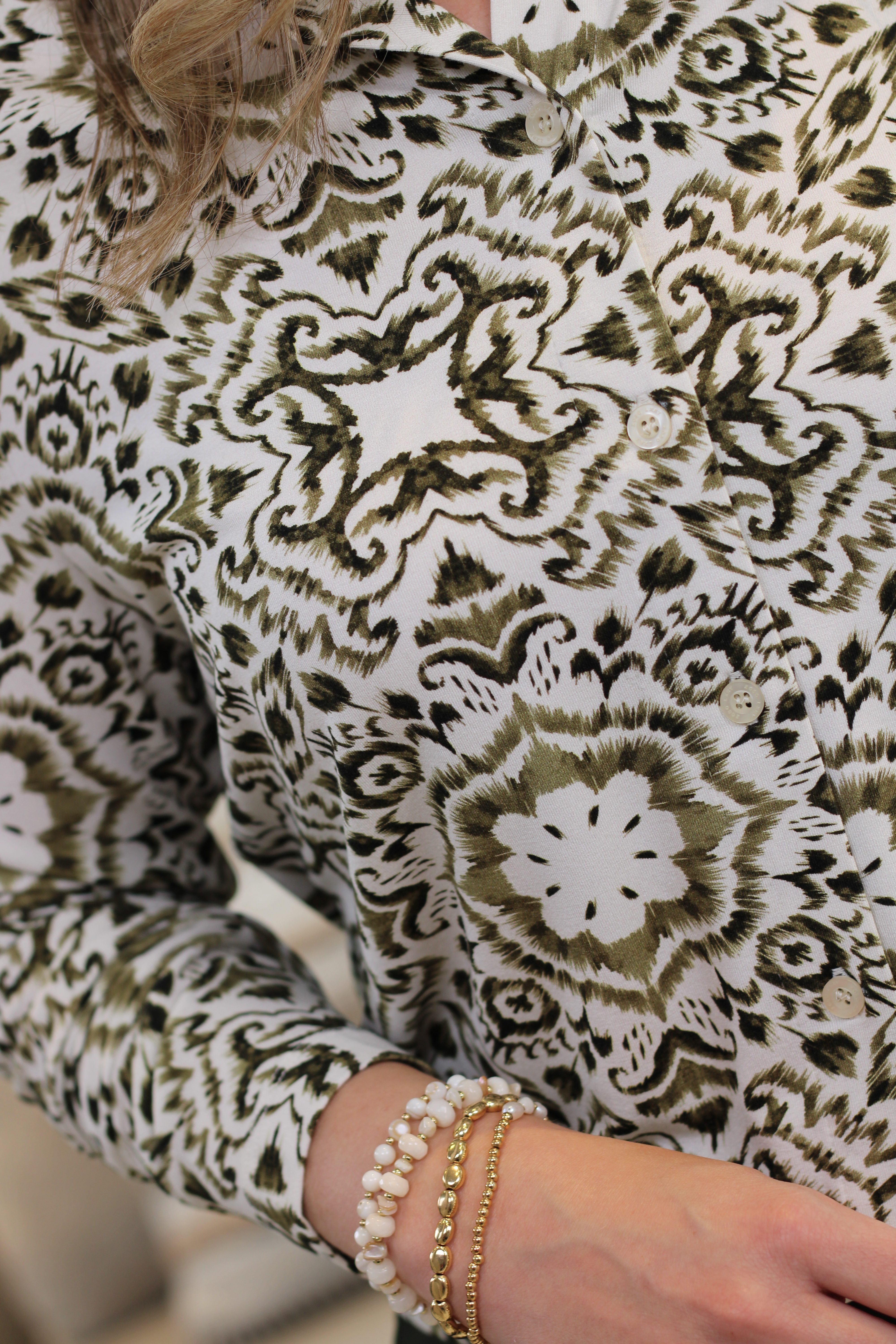 Zoso - Pia Printed Blouse - Off White/Army