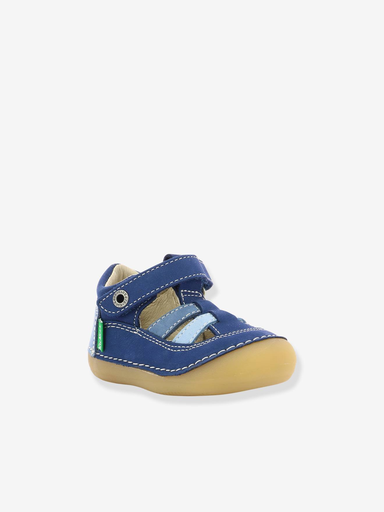 Sandálias de couro para bebê Sushy Original Softers KICKERS®, azul escuro liso