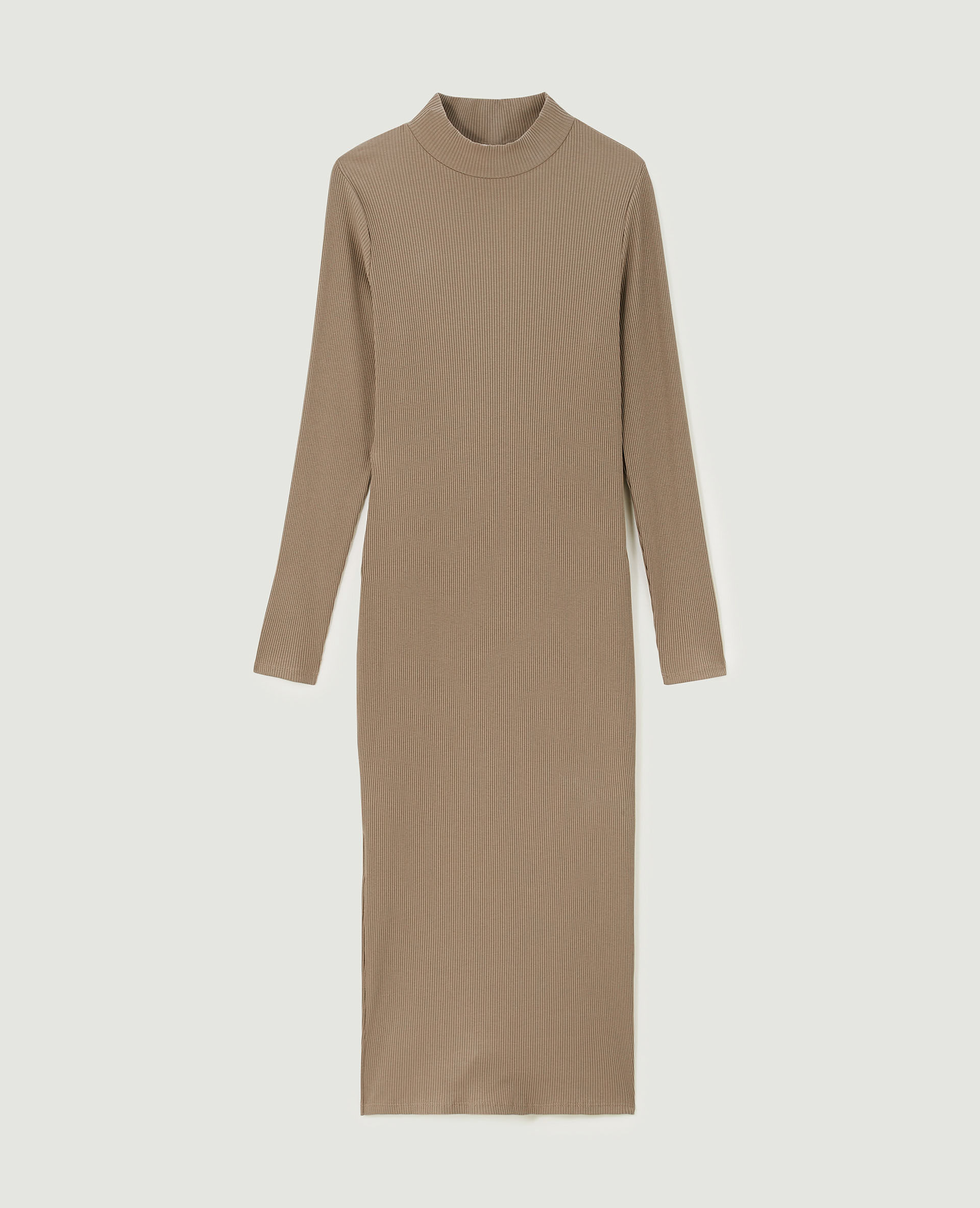 Robe midi moulante en maille côtelée - Taupe